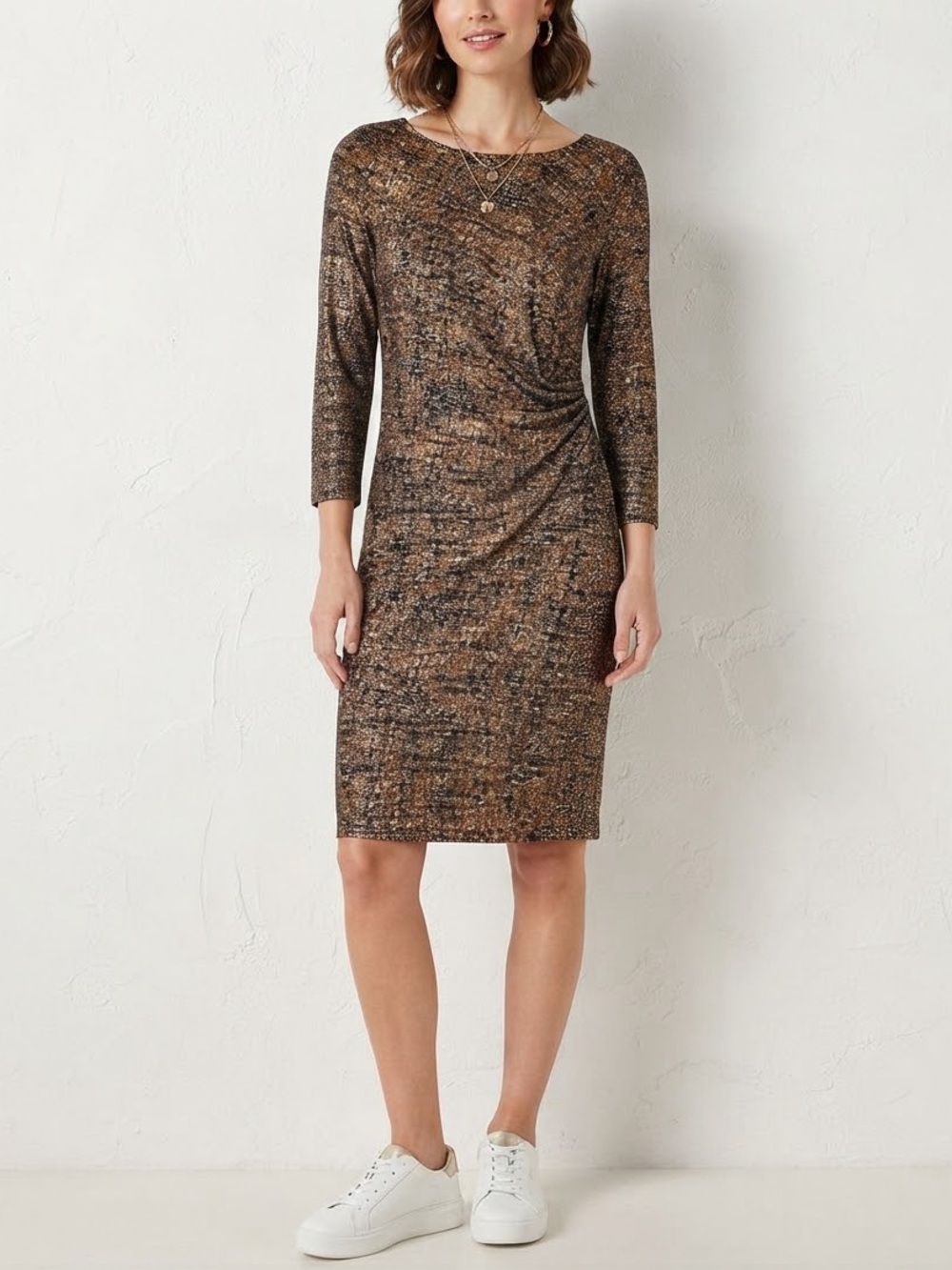 Talbots Animal Print Ruched Midi Dress Size Small